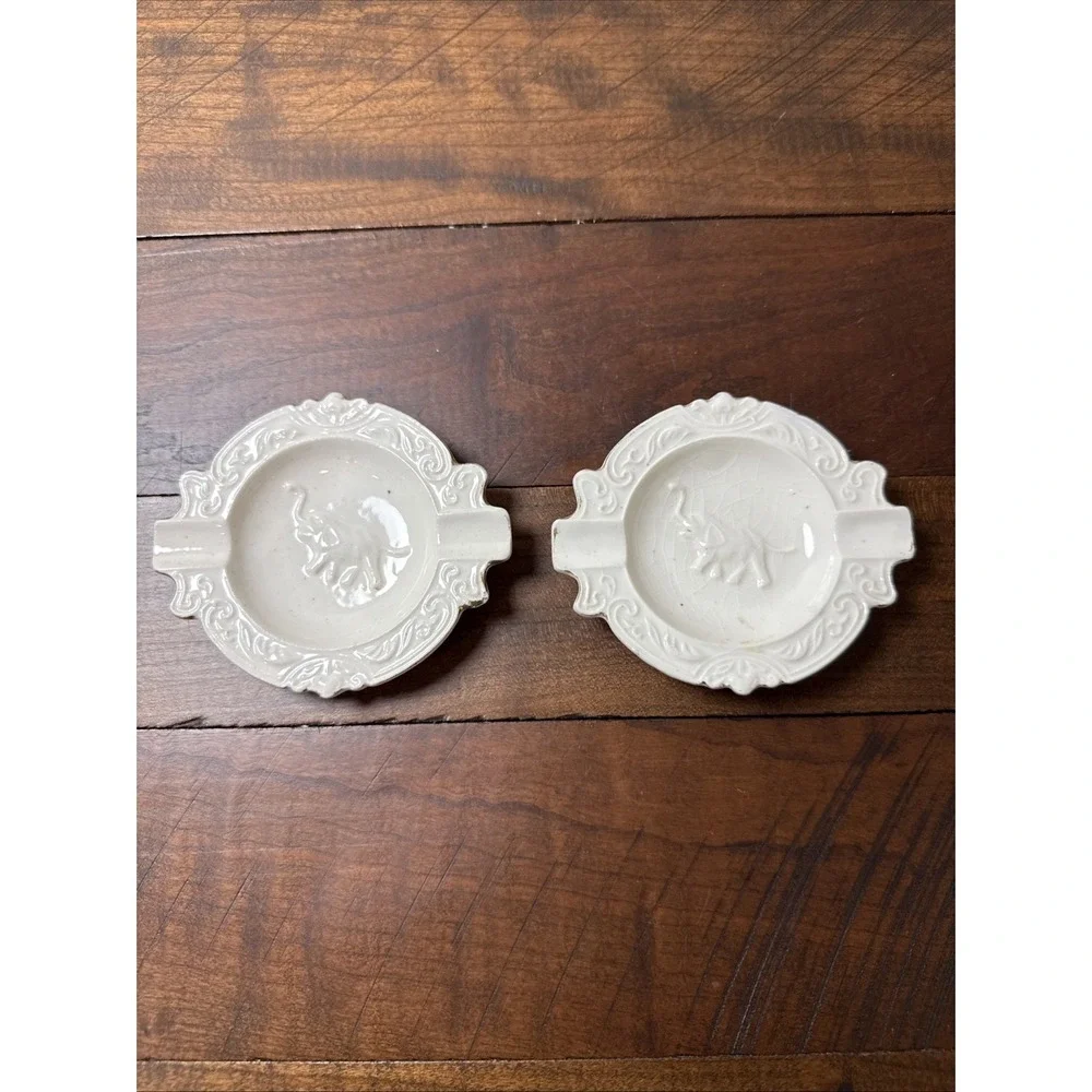 Set Of 2 Vintage Elephant Ashtray Trinket Japan